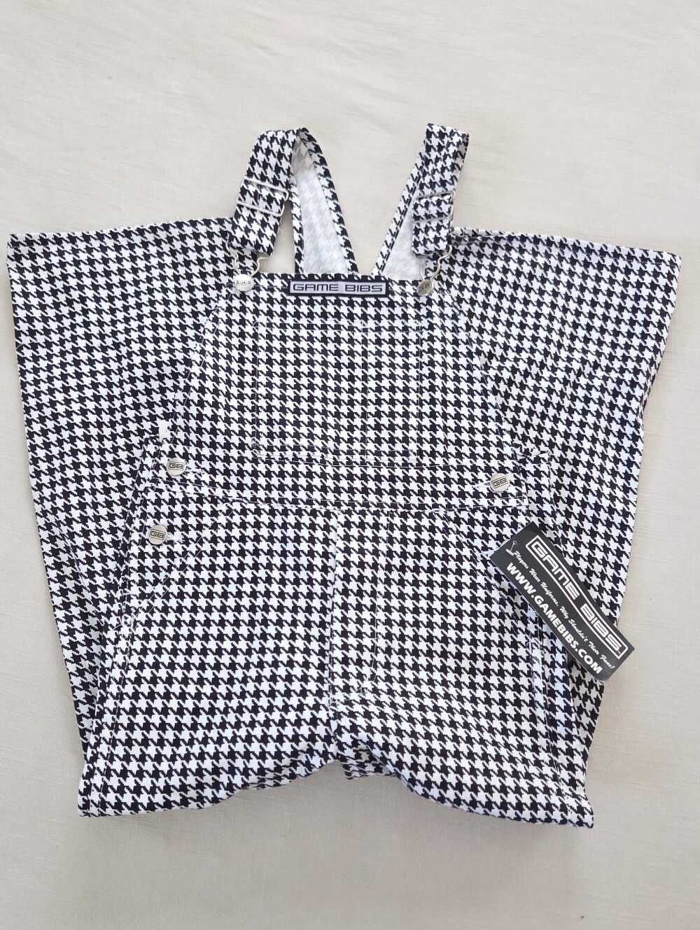 NWT Game Bibs Black White Houndstooth Overalls Youth Small Kids 7/8 100% Cotton